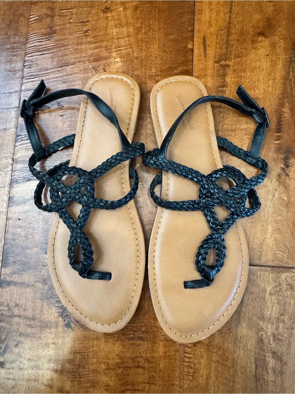 Universal Thread Braided T-Strap Sandals - Black